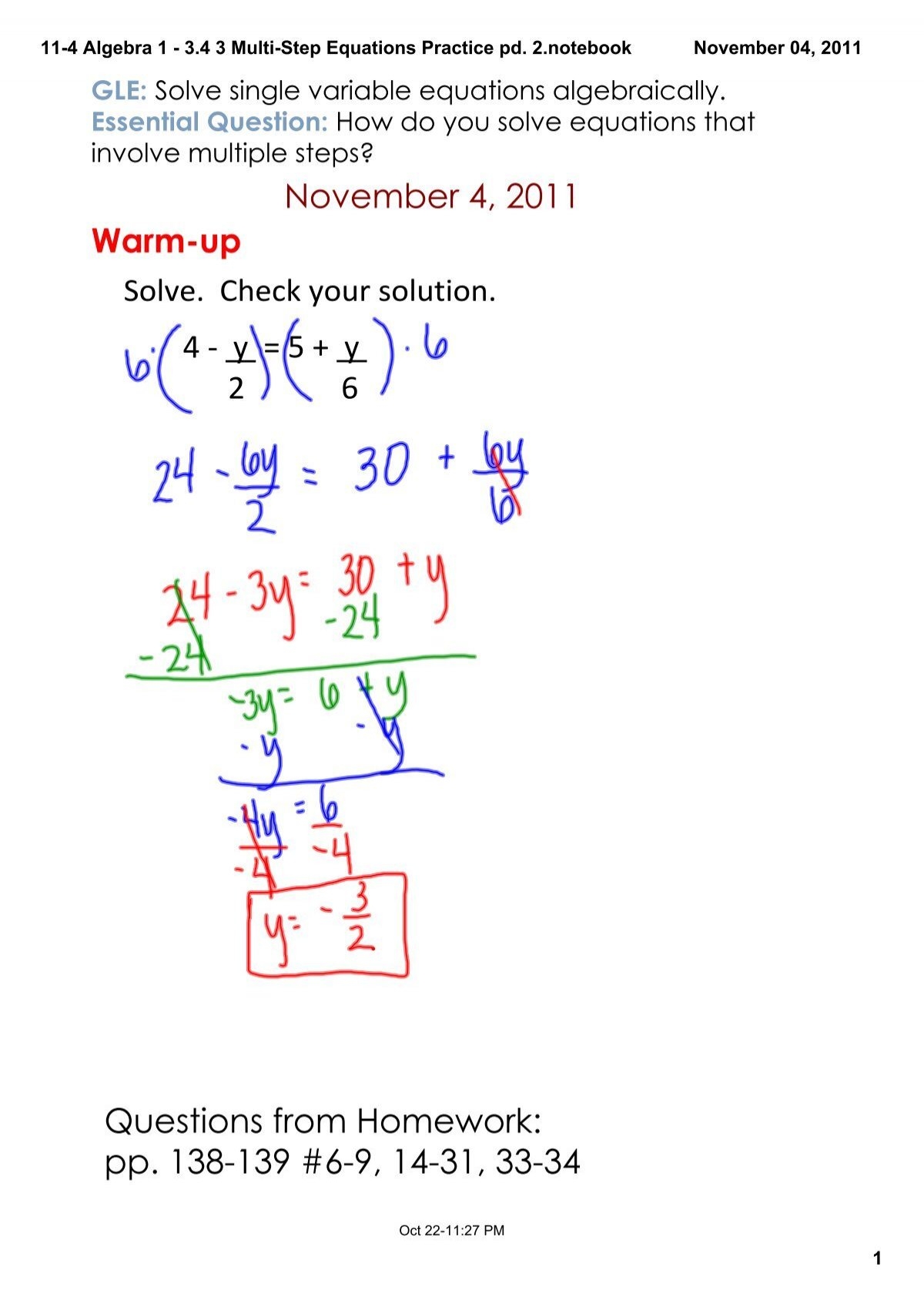 11 4 Algebra 1 3 4 3 Multi Step Equations Practice Pd 2 Notebook 11 4 Algebra 1 3 4 3 Multi Step Equations Practice Pd 2 Notebook