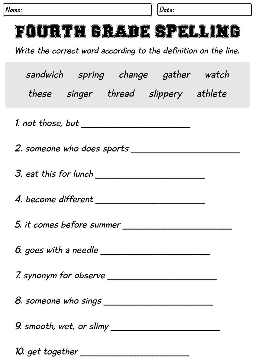 11 4th Grade Spelling Worksheets Printable Free PDF At Worksheeto
