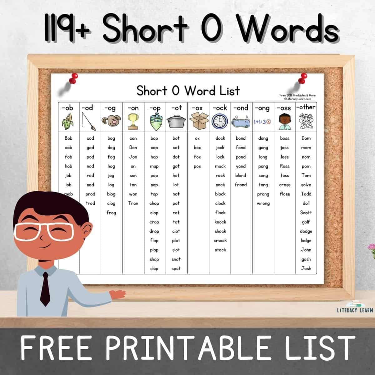 119 Short O Words Free Printable List Literacy Learn