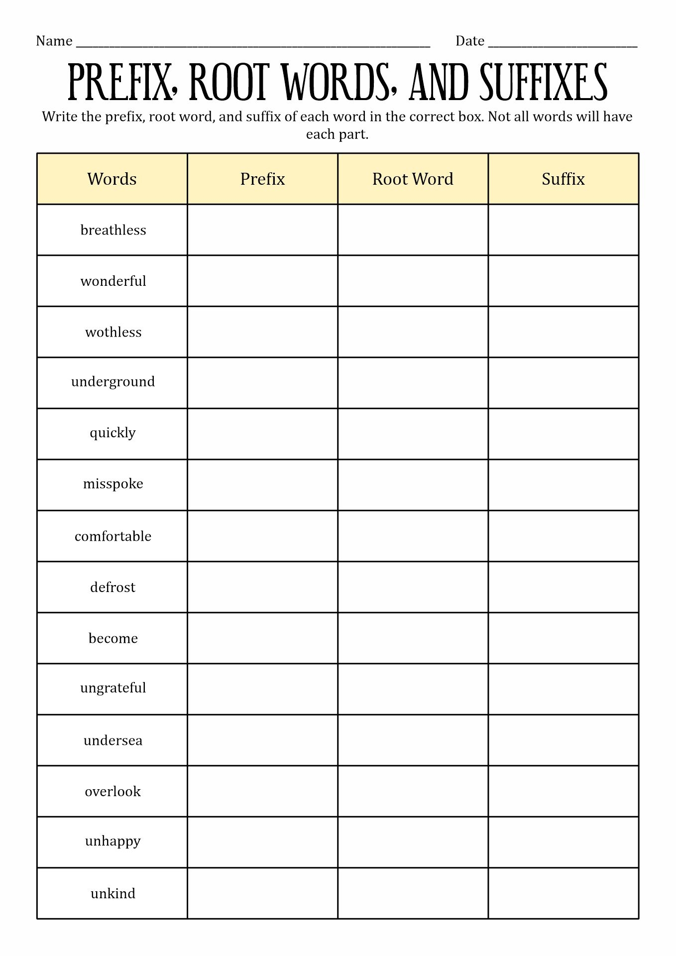 14 Prefixes Suffixes ROOT WORDS Worksheets Free PDF At Worksheeto