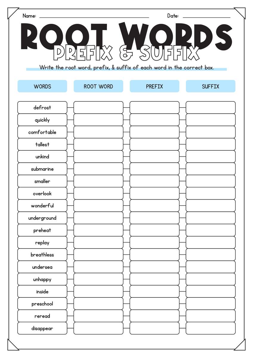 14 ROOT WORDS Prefixes And Suffixes Worksheets Free PDF At Worksheeto