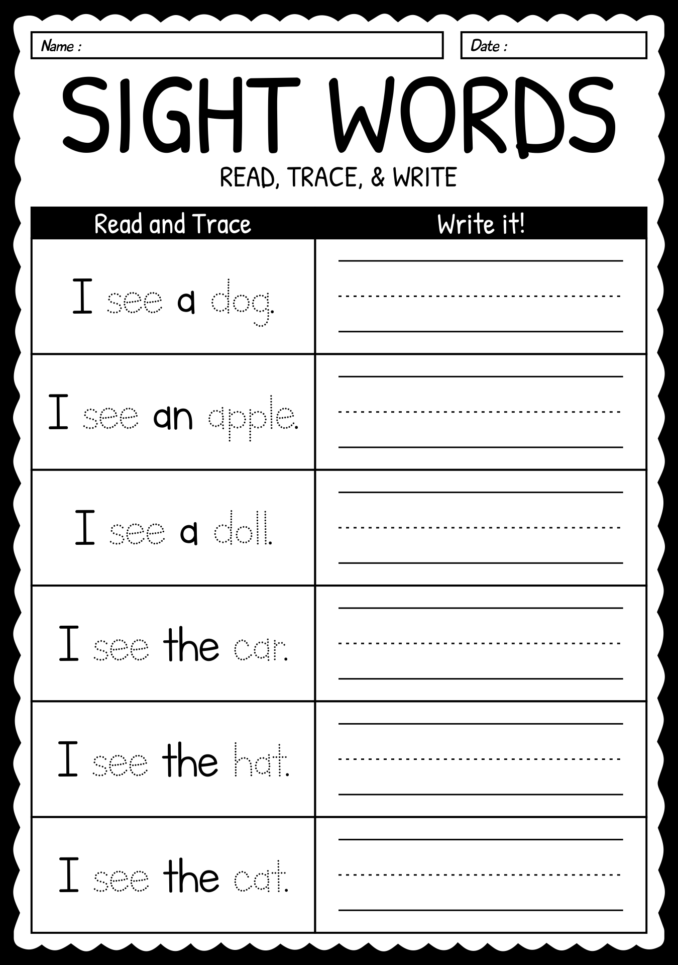 Handwriting Worksheets For Kids First Grade Dolch Sight Words Mamas Learning Corner