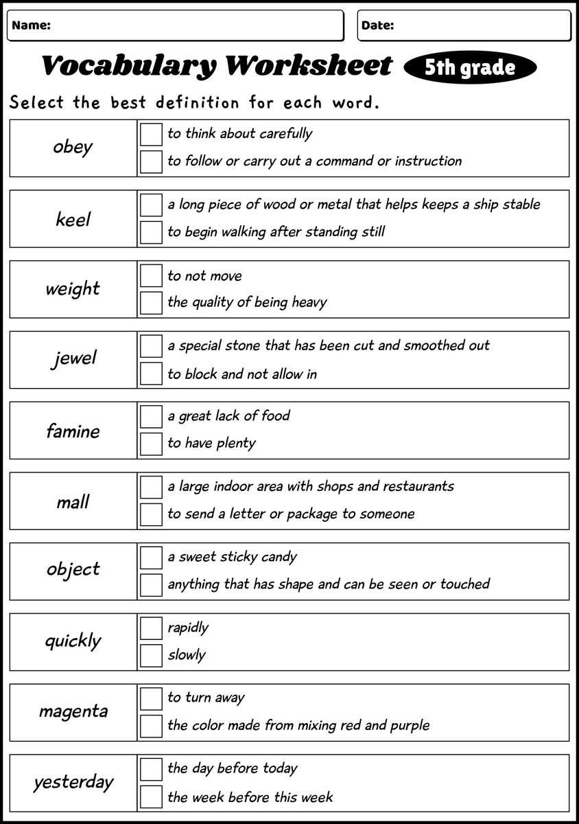 18 5th Grade Vocabulary Worksheets Printable Free PDF At Worksheeto Vocabulary Worksheets 5th Grade Vocabulary Worksheets