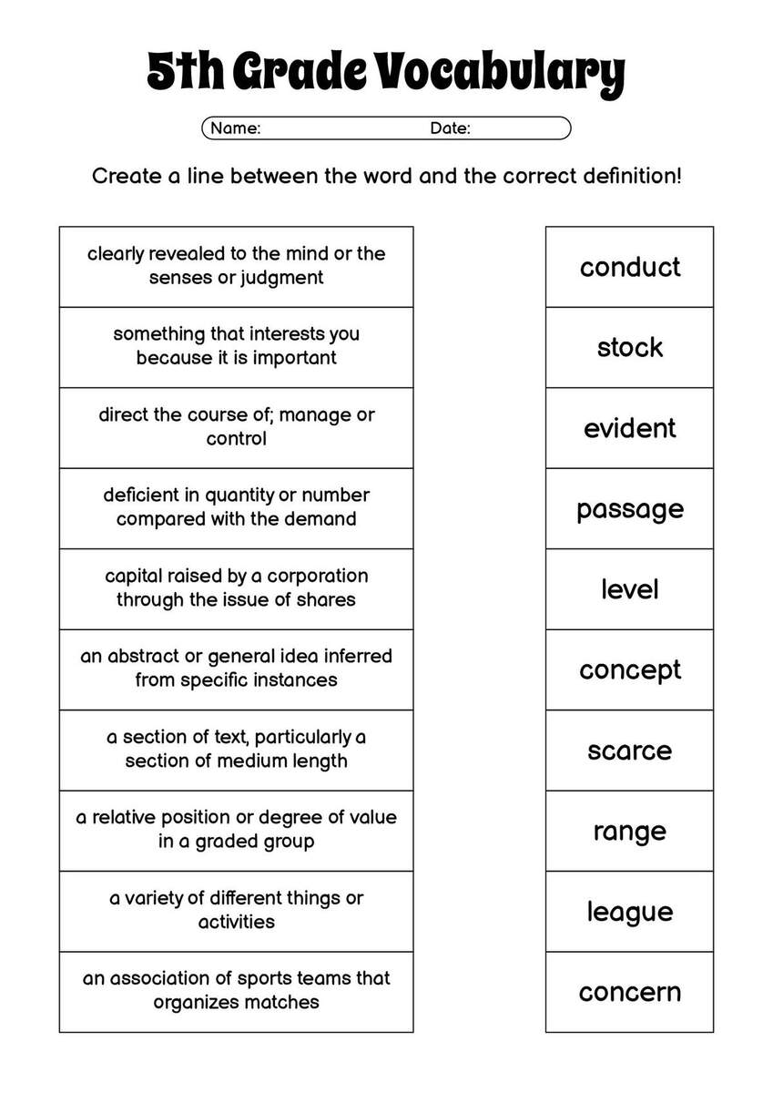 18 5th Grade Vocabulary Worksheets Printable