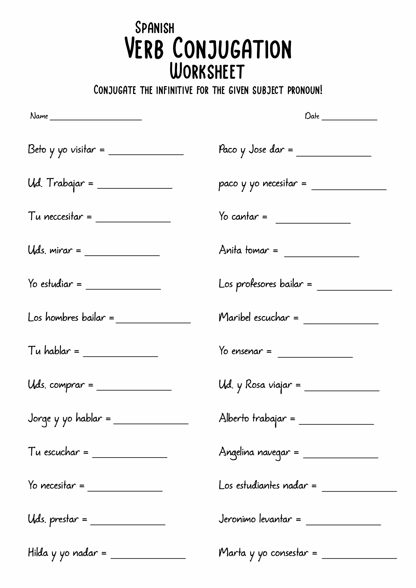17 Spanish Conjugation Worksheets Printable Free PDF At Worksheeto
