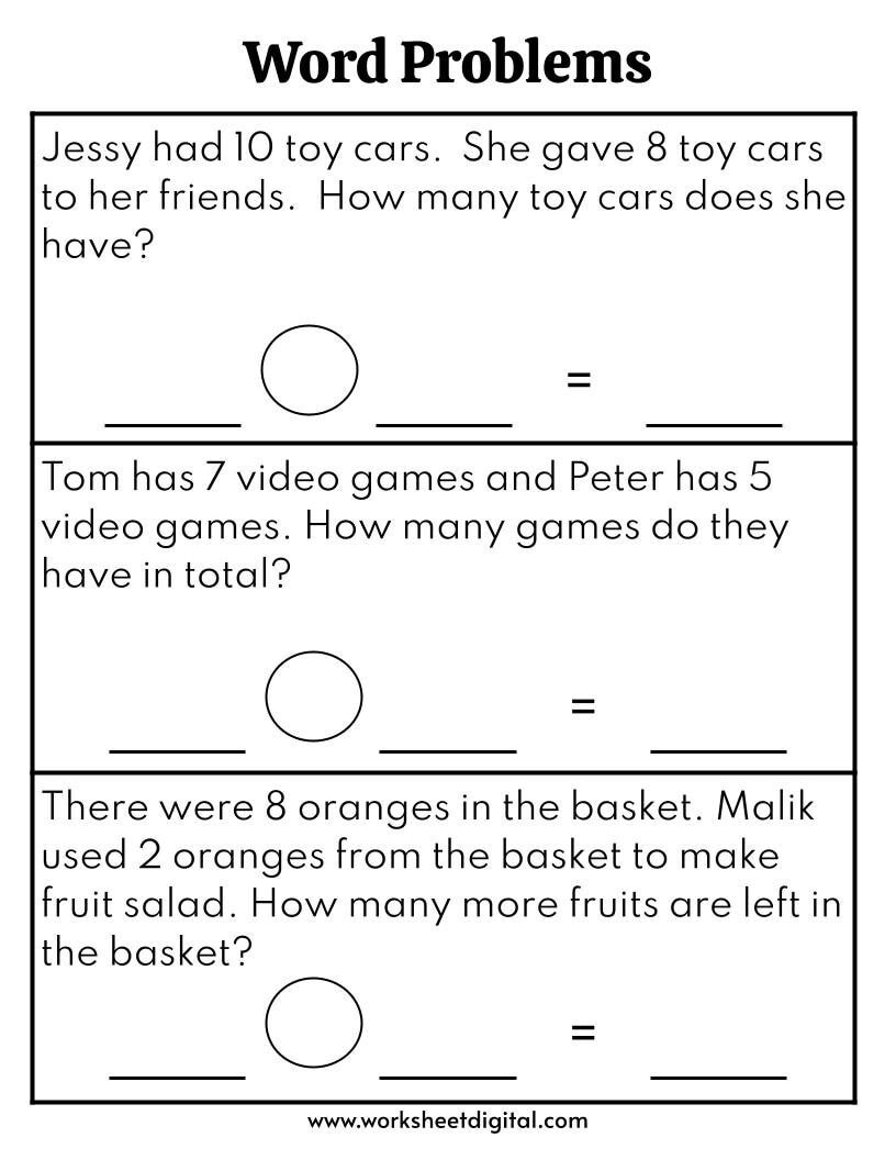 1st 2nd Grade Math Word Problems Worksheet Printable Etsy Israel