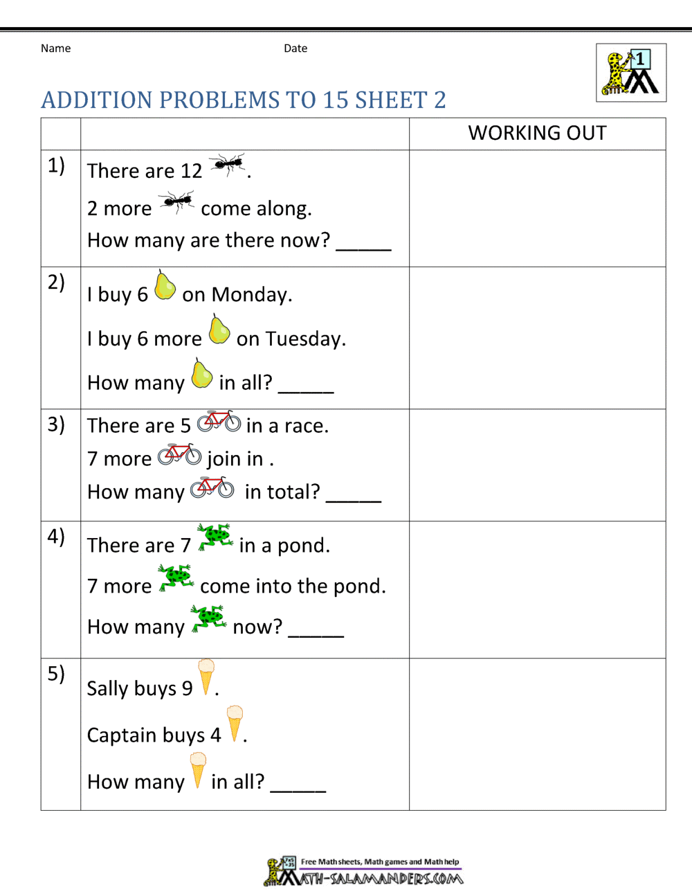 Addition Word Problems Worksheet For 1st Grade Free Printable