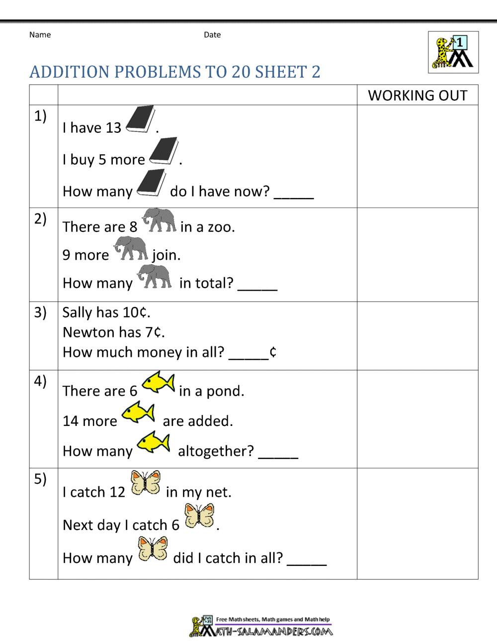 1st Grade Addition Word Problems