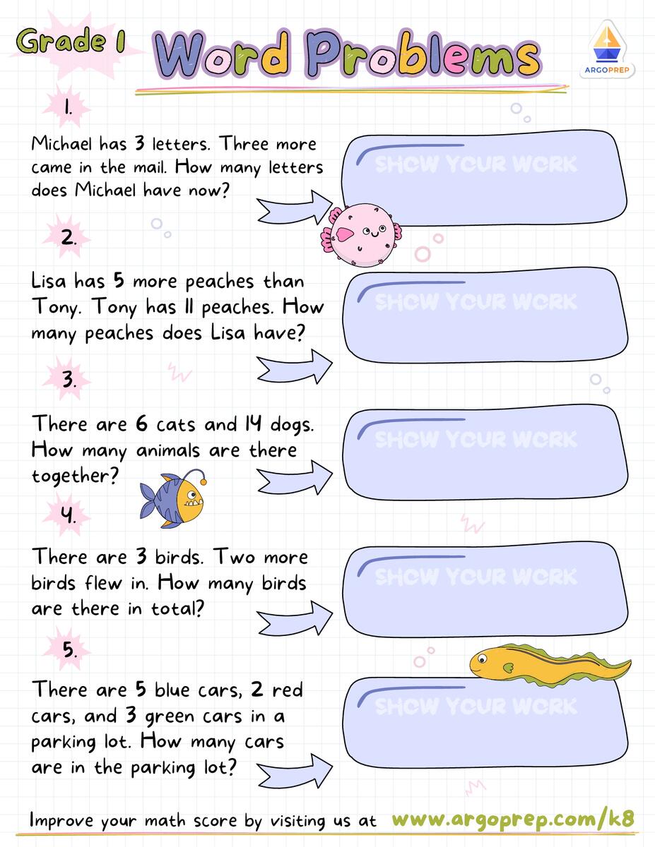 1st Grade Missing Addend Sum Under 10 Word Problems Worksheets For Free ArgoPrep Missing Addends Worksheets Kindergarten 2nd Grade Math PDF Etsy