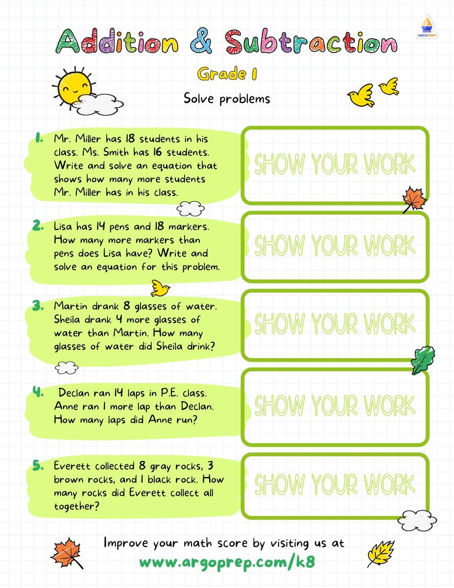 1st Grade Subtract 1 Digit From 2 Digit No Regrouping Mixed Addition Subtraction Worksheets For Free ArgoPrep 2 Digit Addition And Subtraction Word Problems Worksheets 2nd Grade Math Unit The Mountain Teacher