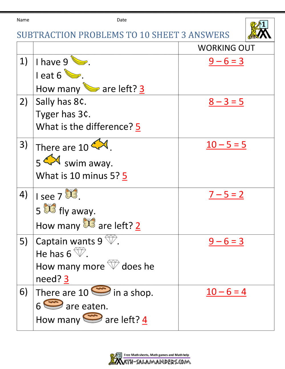1st Grade Subtraction Word Problems 1st Grade Subtraction Word Problems