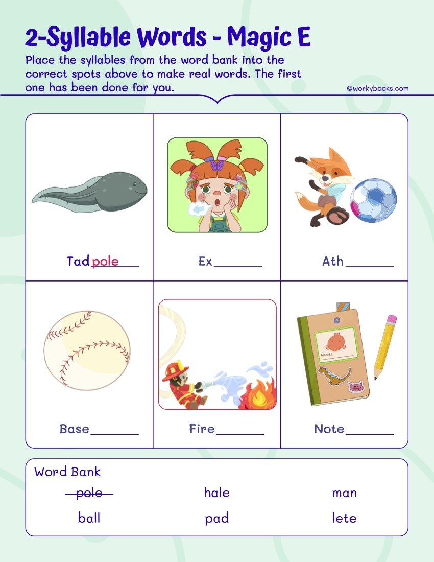 2 Syllable Words Magic E Worksheet Workybooks 2 Syllable Words Magic E Worksheet Workybooks