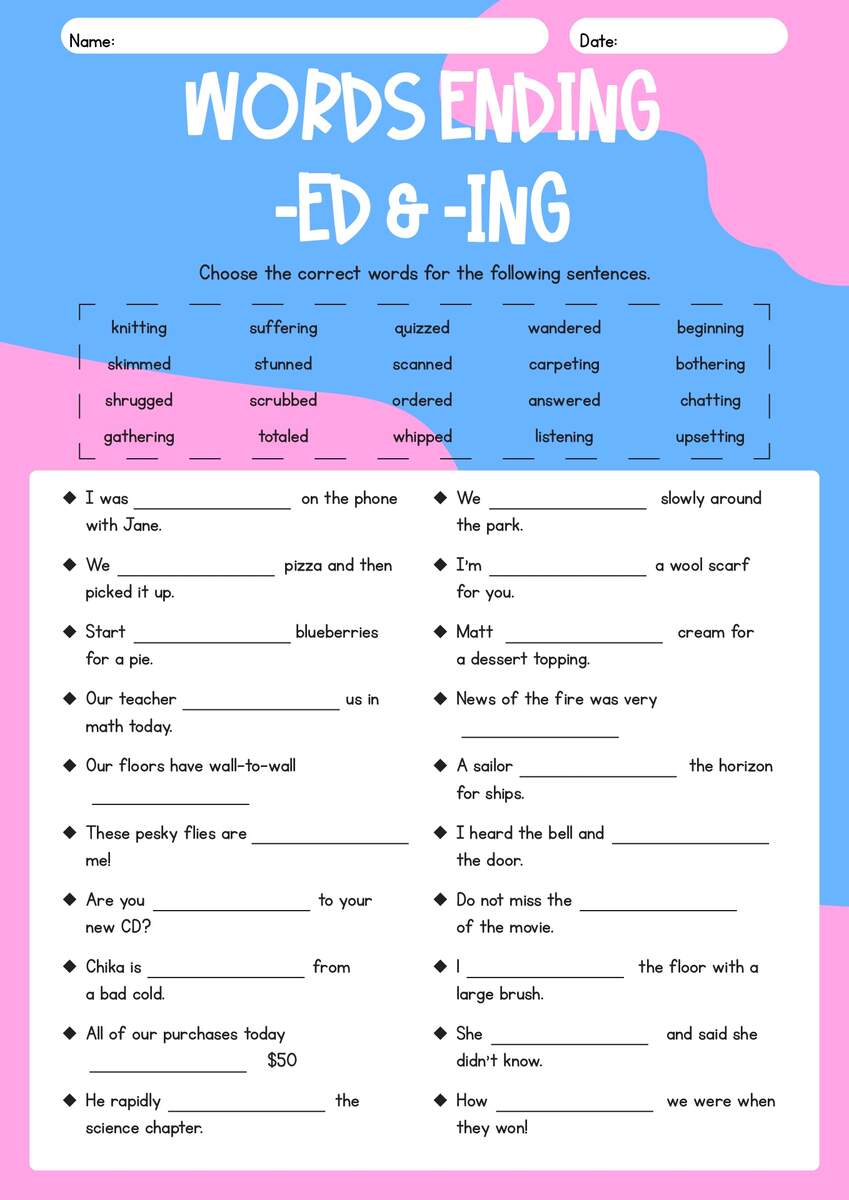 20 Adding The Suffix Ed And ING Worksheet Free PDF At Worksheeto