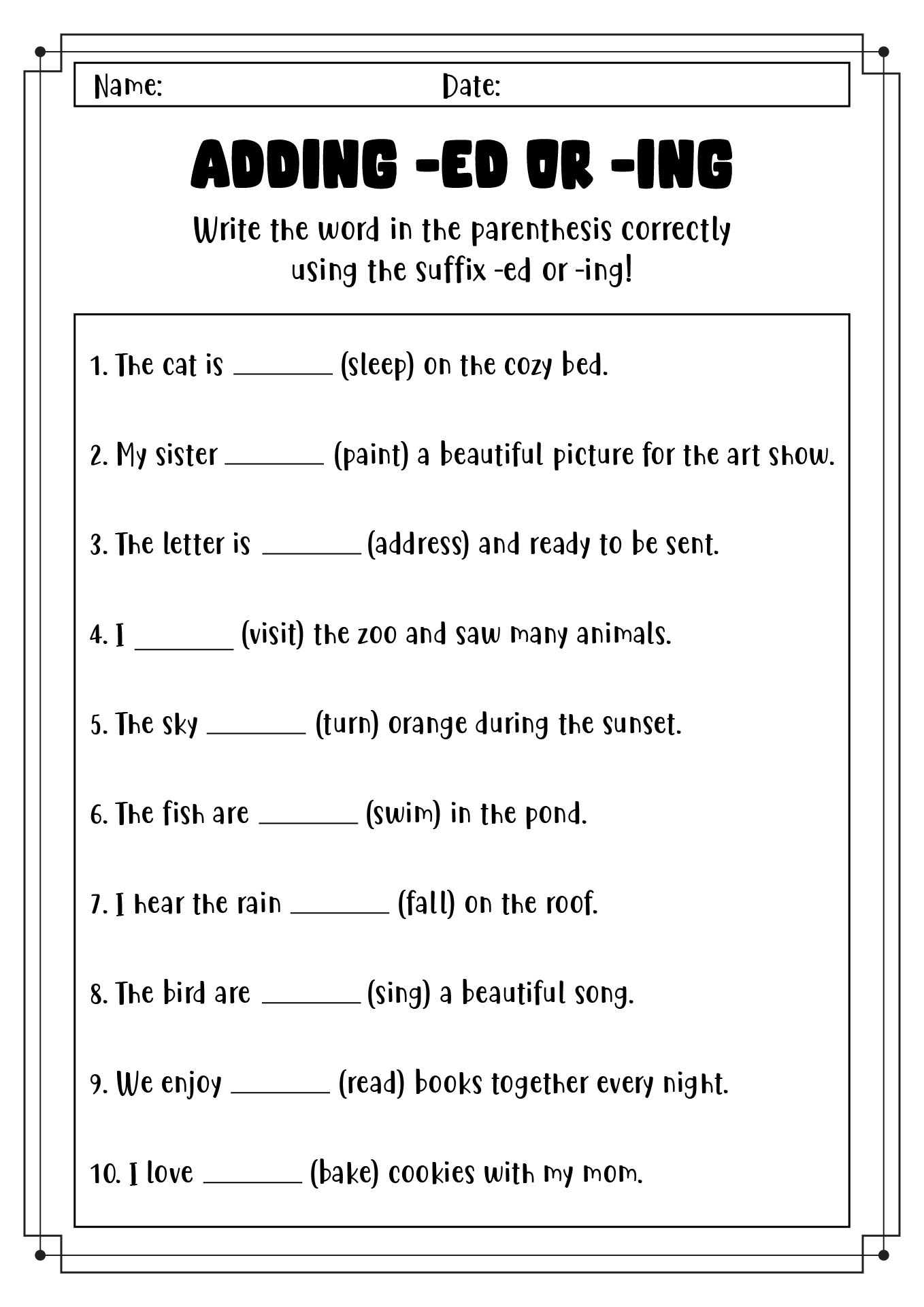 20 Adding The Suffix Ed And ING Worksheet Free PDF At Worksheeto