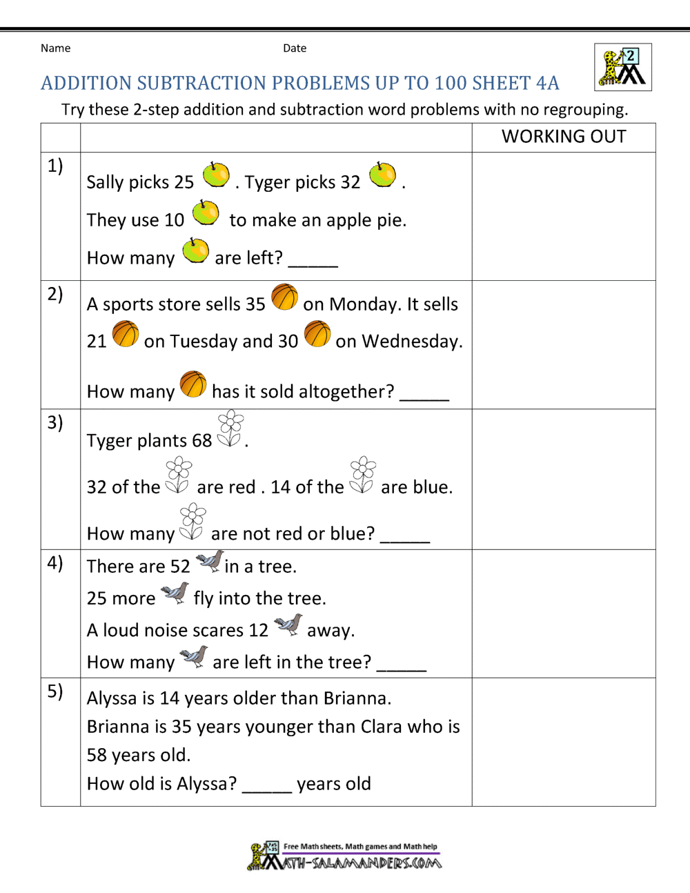 2nd Grade Addition And Subtraction Word Problems