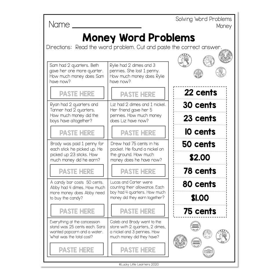 2nd Grade Math Worksheets Money Money Word Problems Money Word Problems Worksheets Library