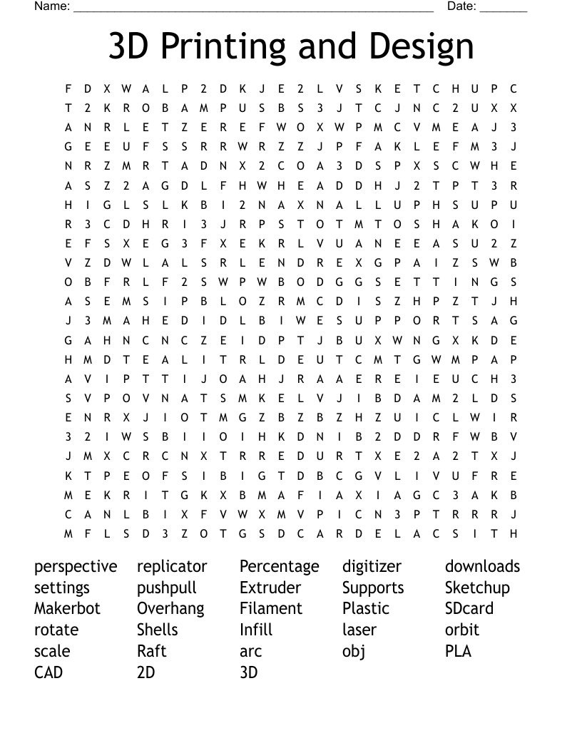 3D Printing And Design Word Search WordMint