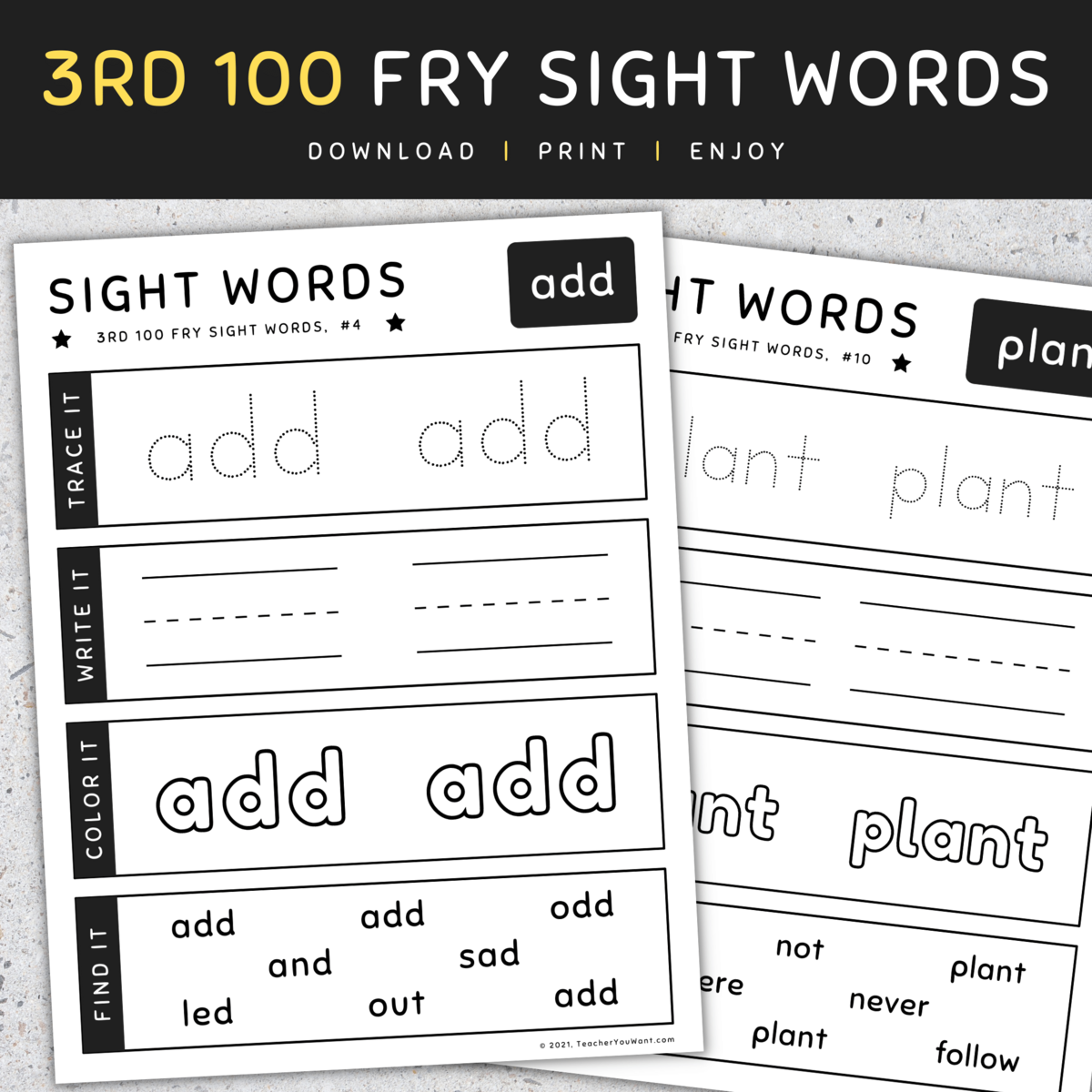 3rd 100 Fry Sight Words Trace Write Color Find It Worksheets SET 5 Made By Teachers