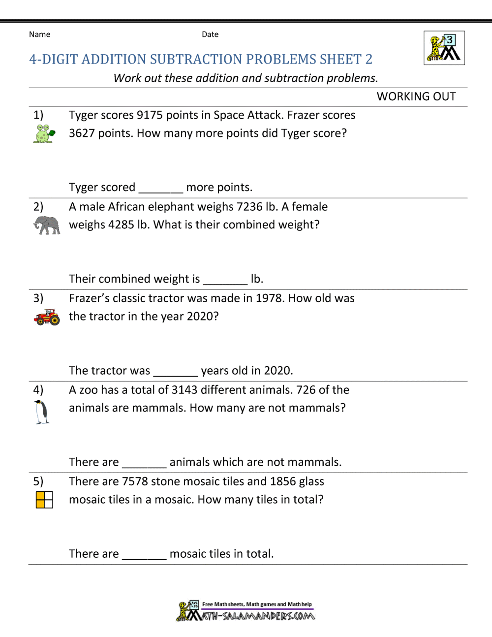 3rd Grade Addition And Subtraction Word Problems Two Step Problems Worksheets