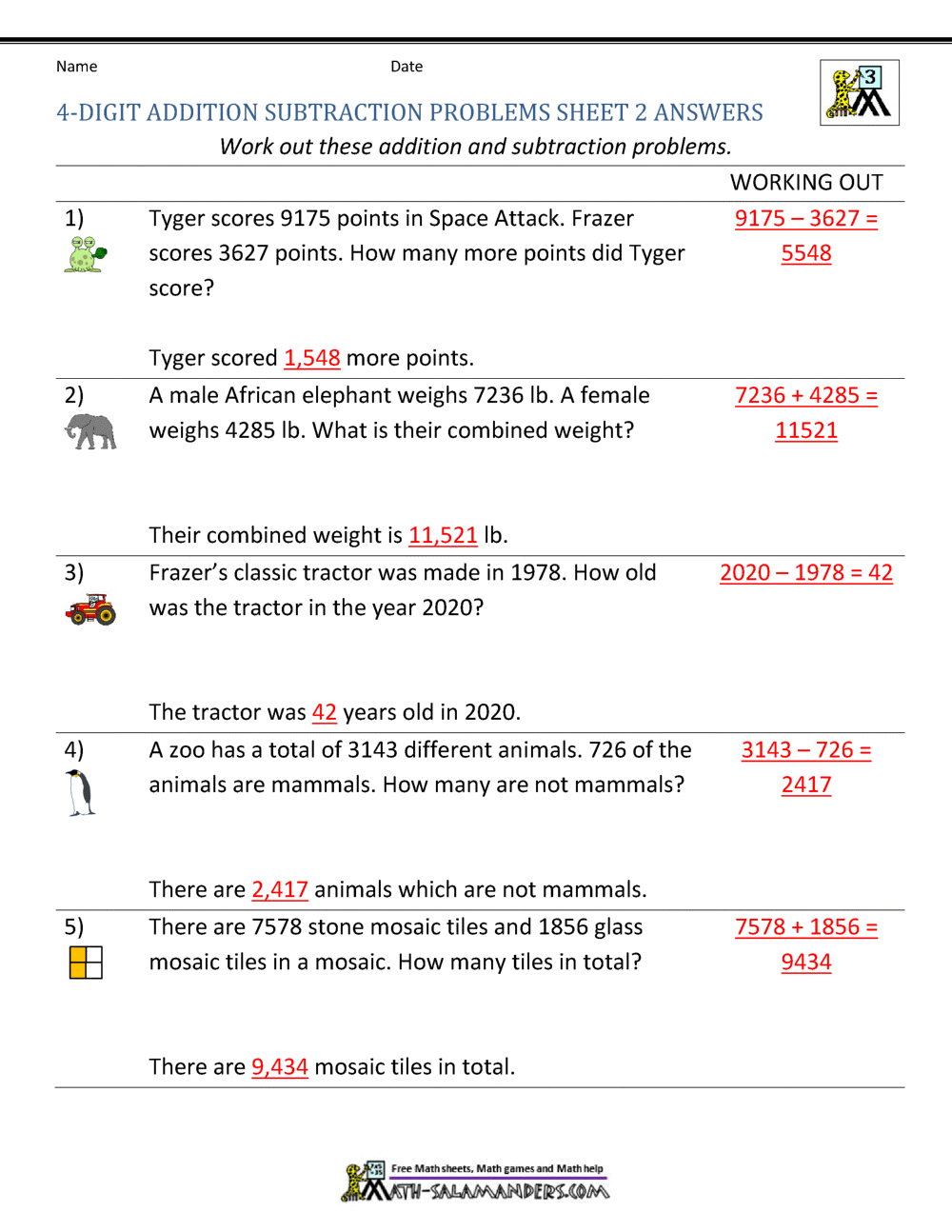 Subtraction Word Problems 2nd Grade