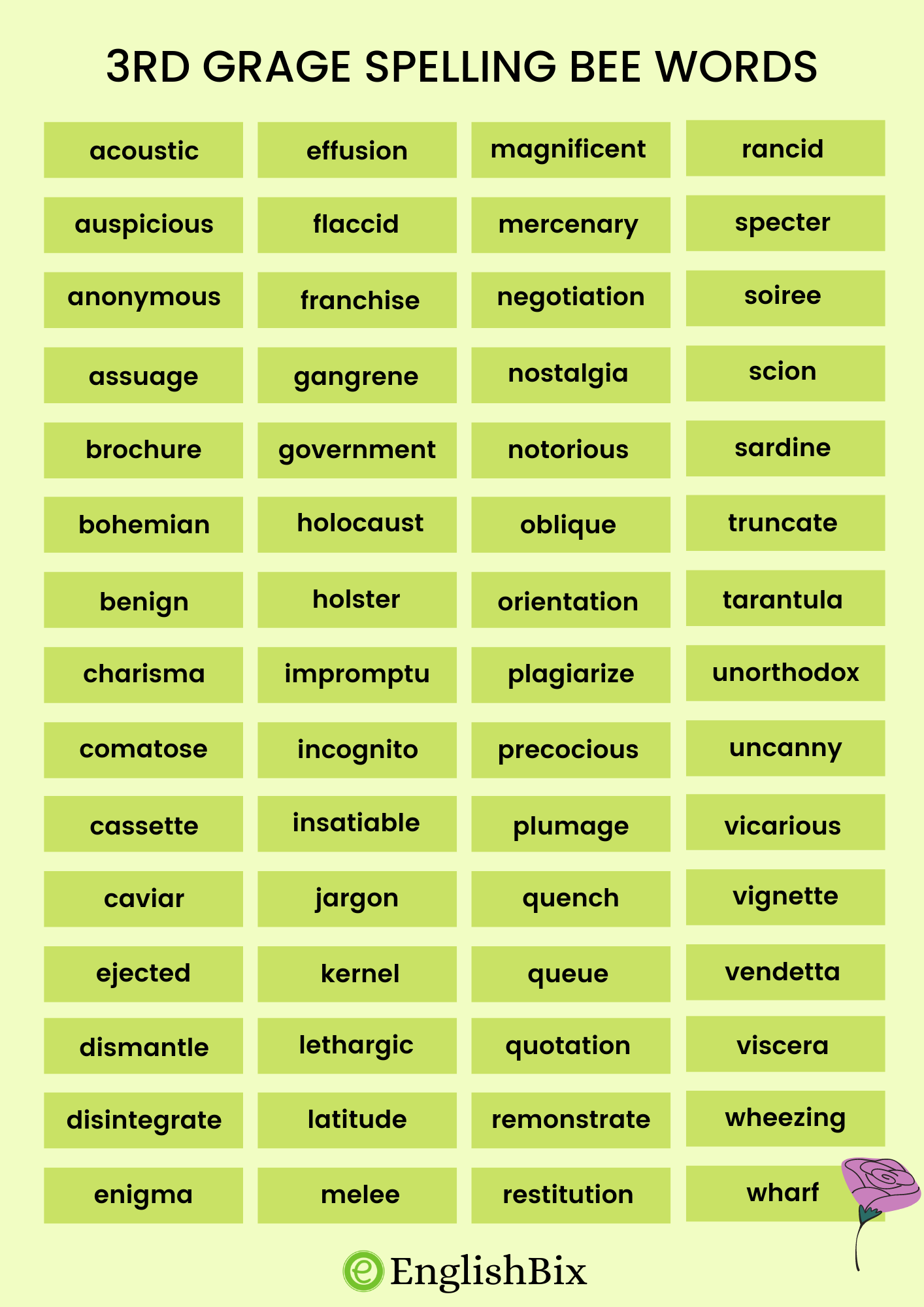 Spelling Bee For Grade 3 ESL Worksheet By Alauddin