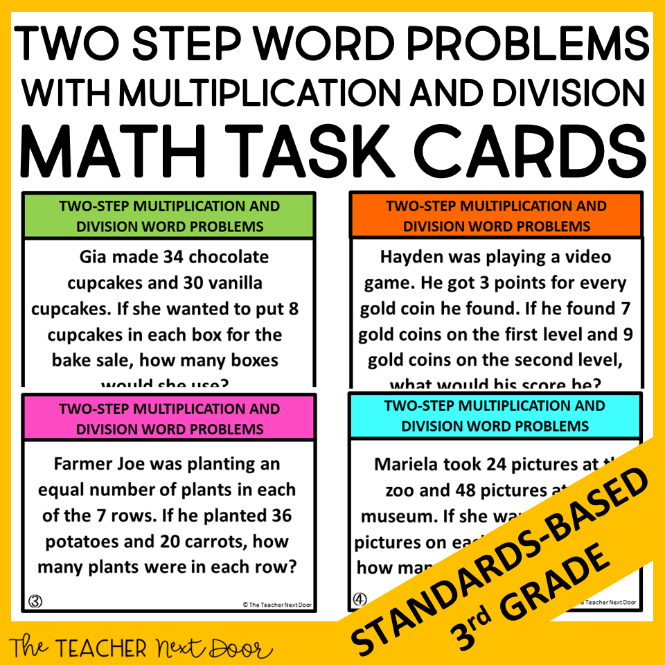 3rd Grade Two Step Word Problems With Multiplication And Division Task Cards The Teacher Next Door Multiplication Division Word Problems For Grade 3 Worksheet Digital 1 Teacher Made Resources