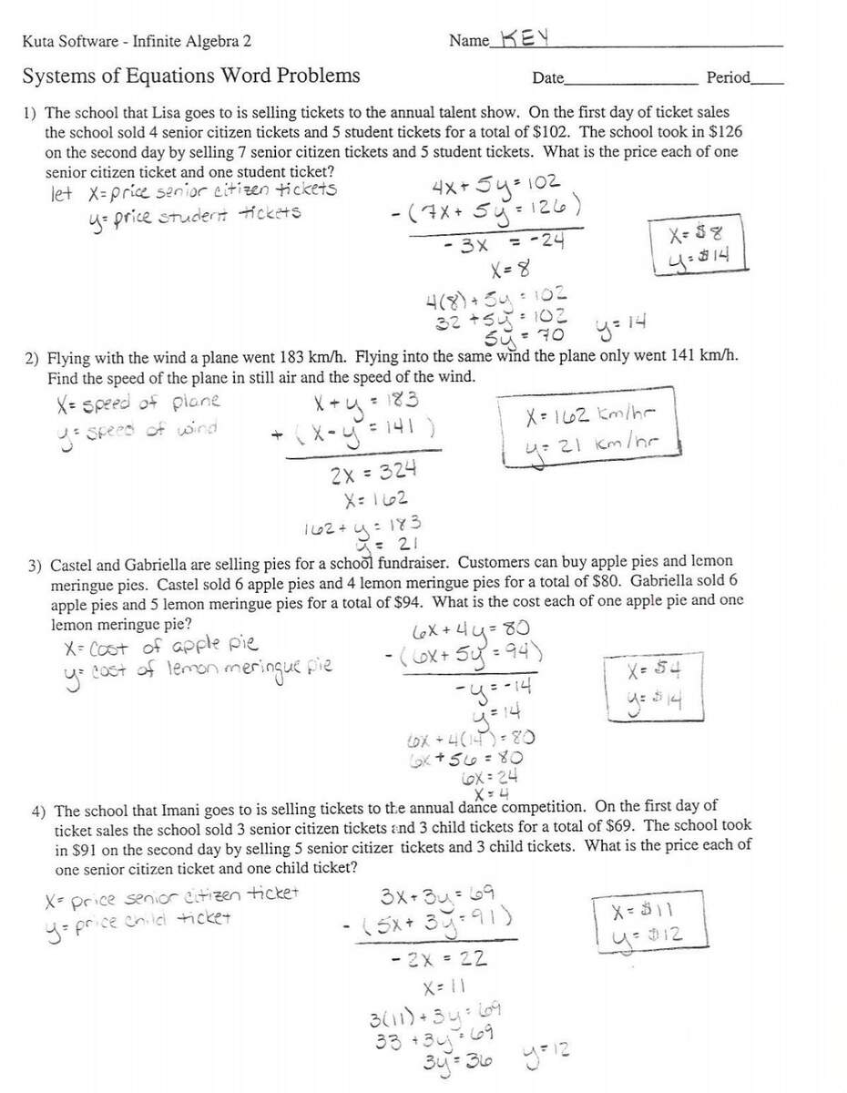 3x 4y Solve 2y Y Systems Of Equations Word Problems KEY 3x 4y Solve 2y Y Systems Of Equations Word Problems KEY