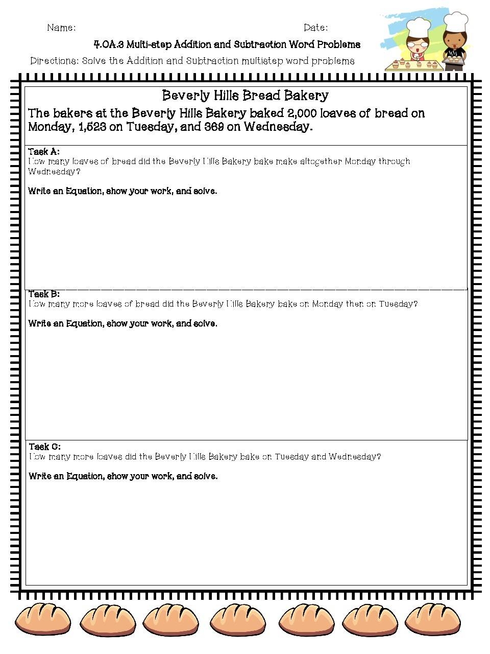 4 OA 3 Multi Step Addition And Subtraction Word Problems By TeacherTRADEteacher 4 OA 3 Multi Step Addition And Subtraction Word Problems By TeacherTRADEteacher