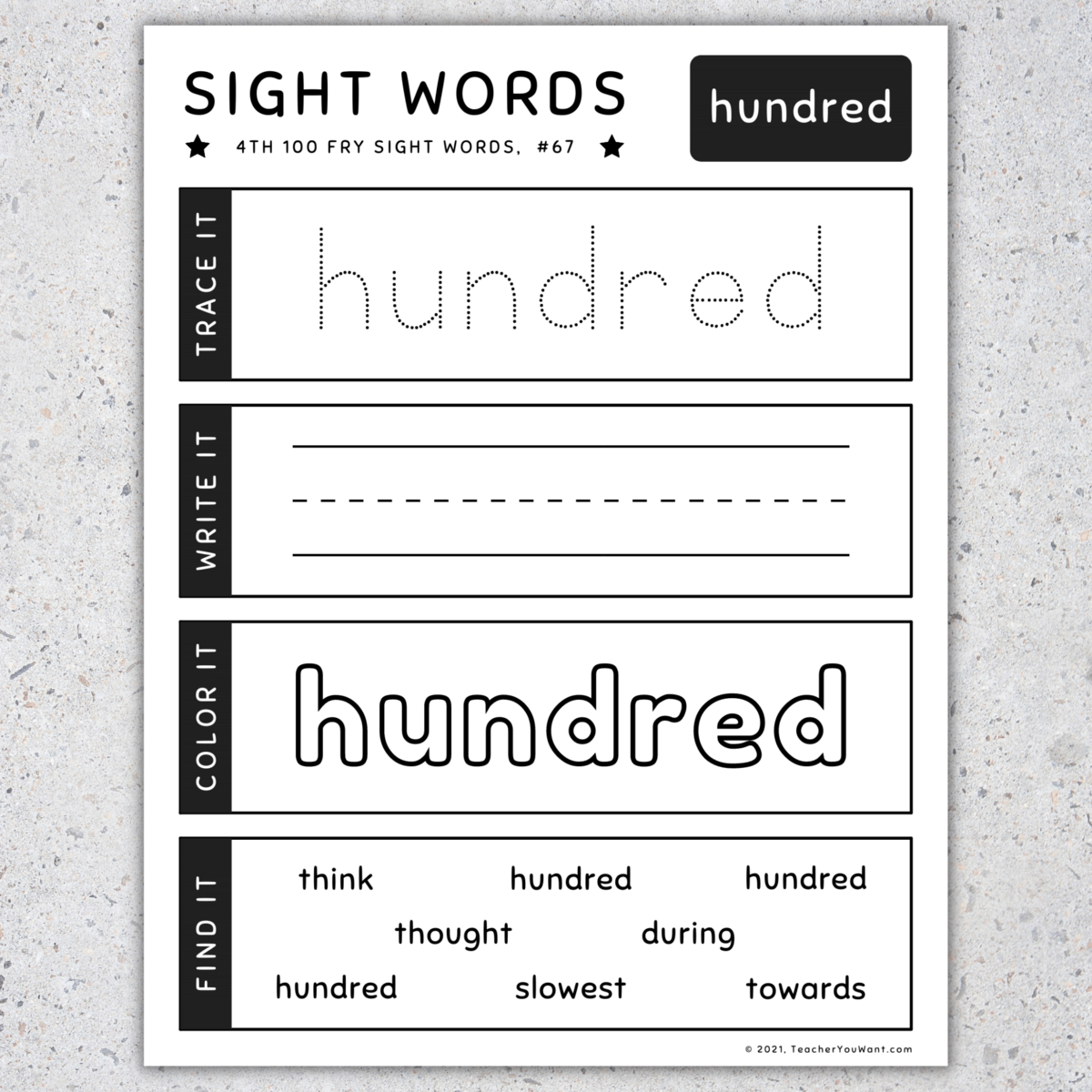 4th 100 Fry Sight Words Trace Write Color Find It Worksheets SET 5 Made By Teachers 100 Printable Let S Learn Fry 4th Hundred Sight Words Worksheets 4th 5th Grade Handwriting And Spelling Activity Etsy