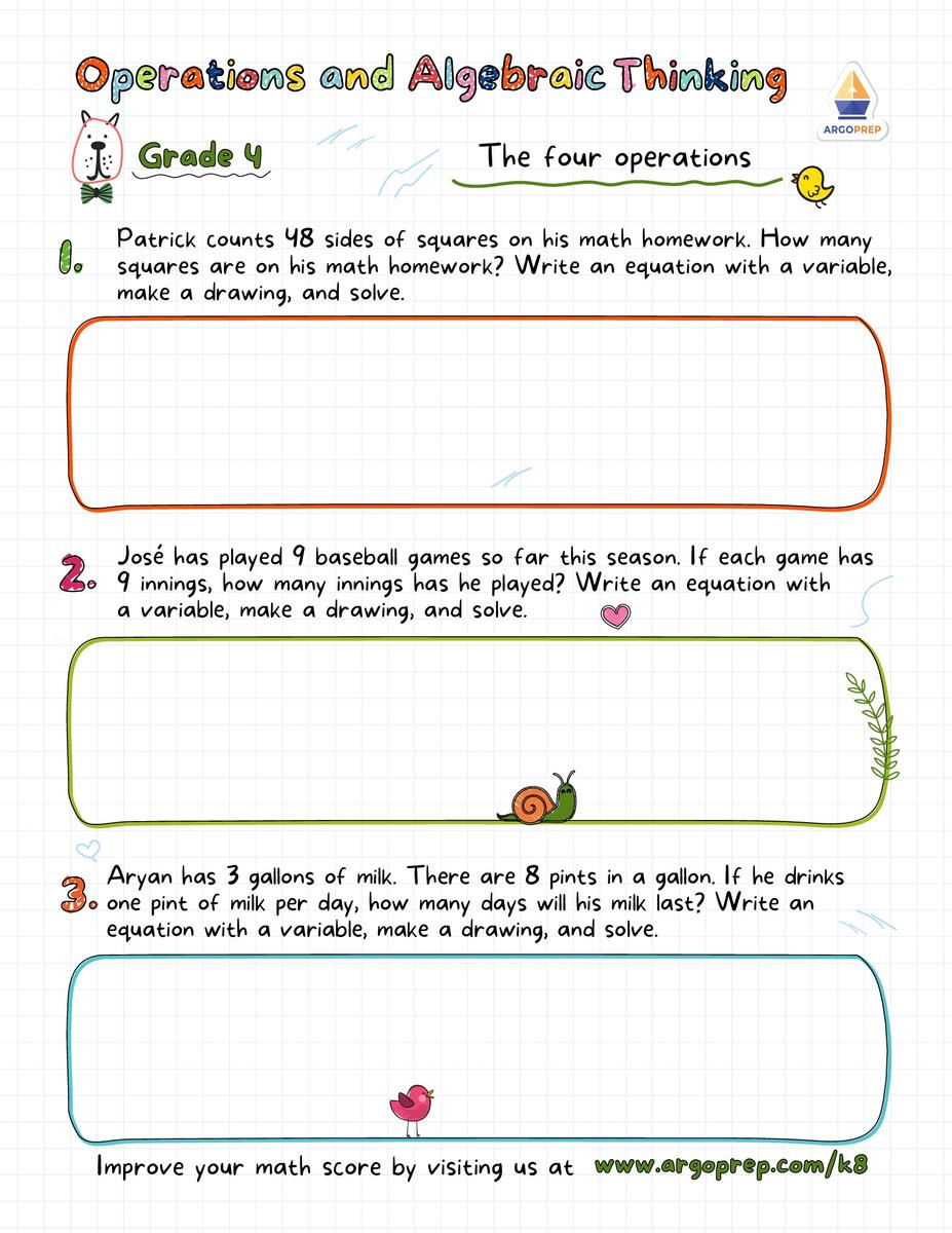 4th Grade Multi Step Word Problems Writing Equations With Variables Worksheets For Free ArgoPrep