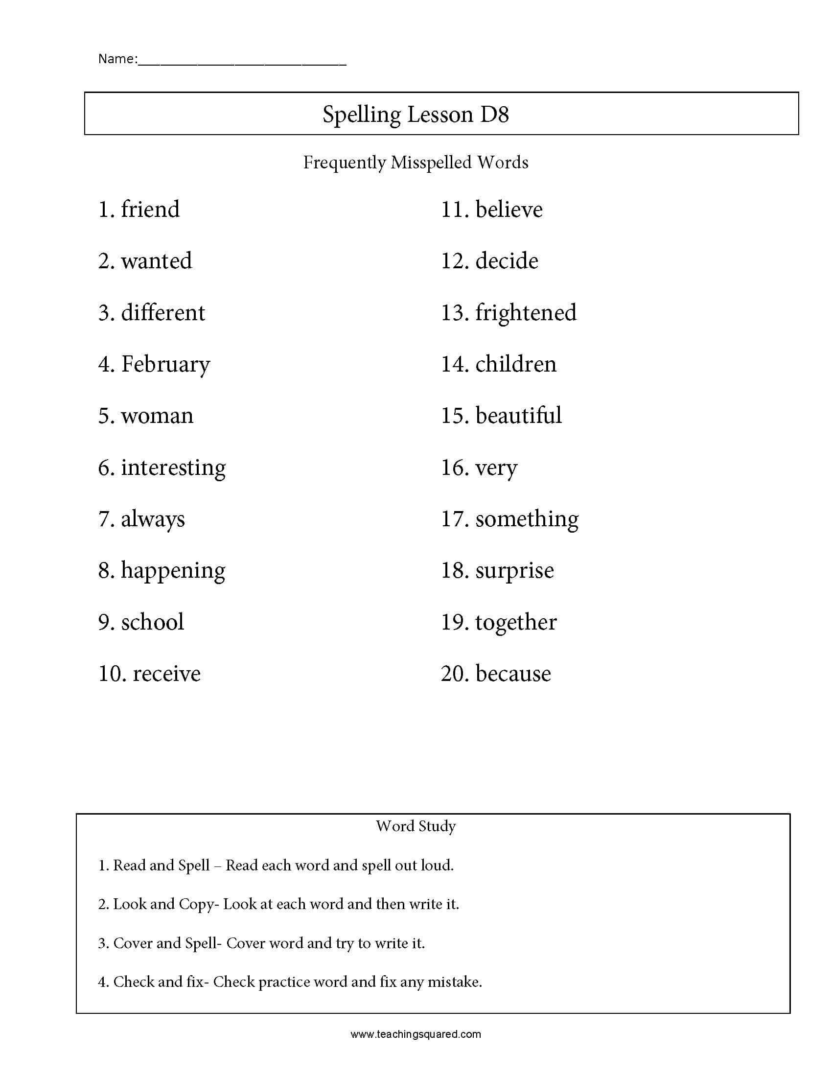 4th Grade Spelling Lists Teaching Squared