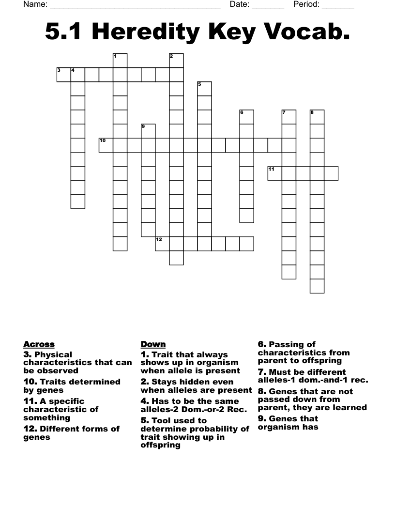 5 1 Heredity Key Vocab Crossword WordMint