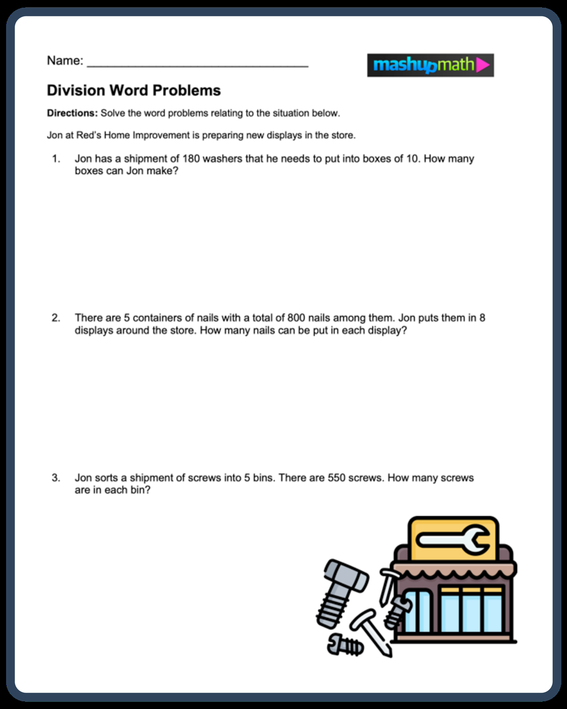 5th Grade Division Word Problem Worksheet Practice Sheets For Division Mastery