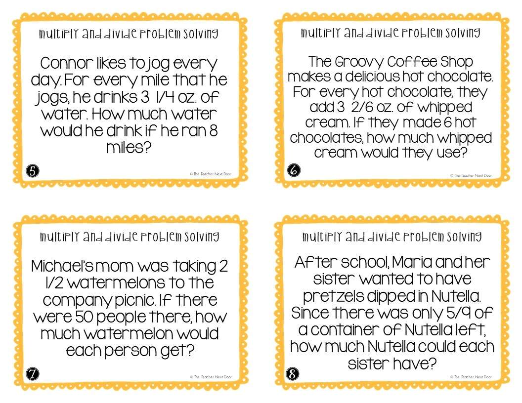 5th Grade Fraction Multiplication And Division Problem Solving Task Cards The Teacher Next Door