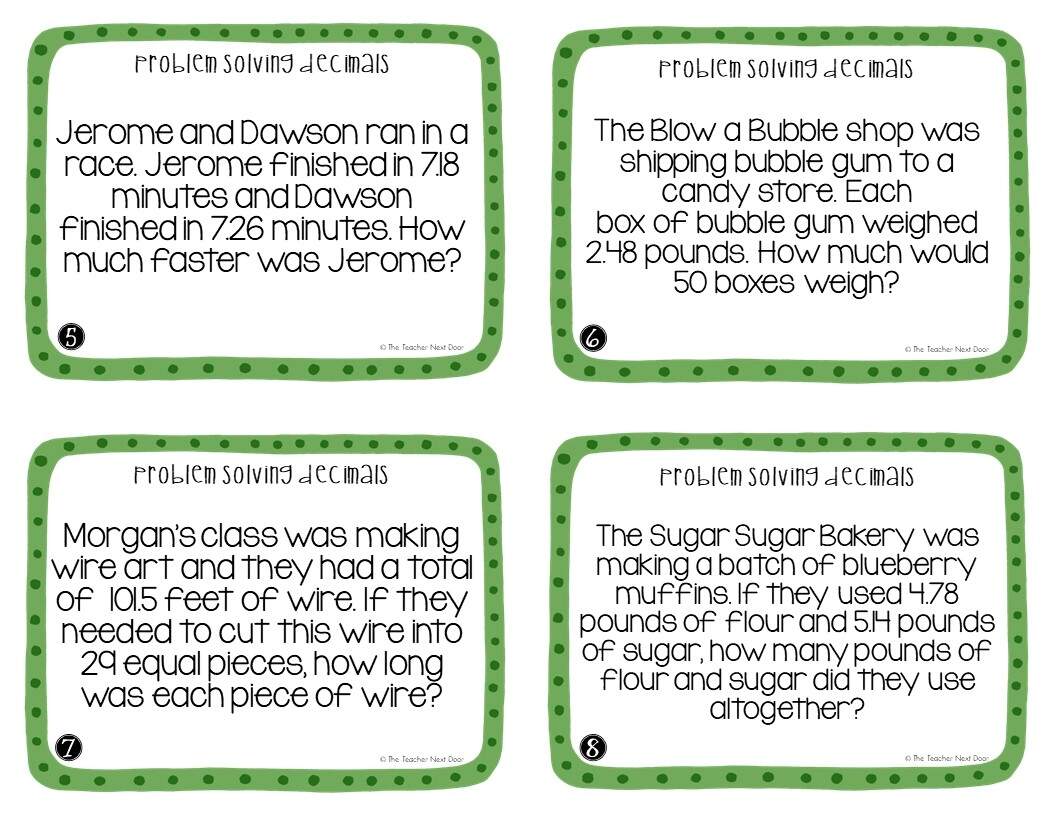 5th Grade Problem Solving Decimals Task Cards Decimals Word Problems Game The Teacher Next Door