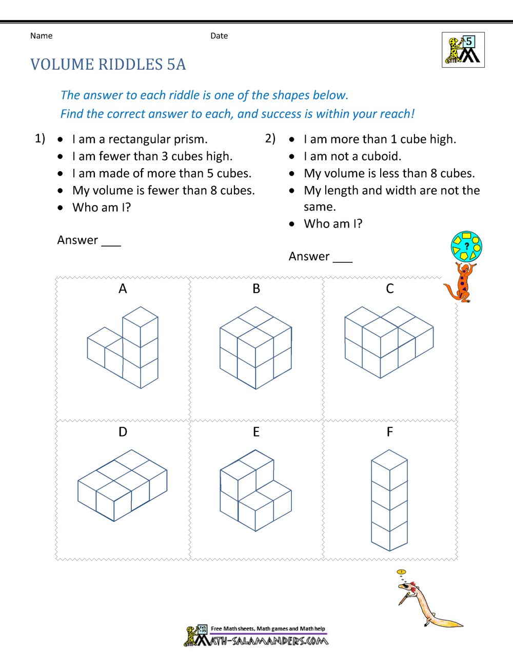 5th Grade Volume Worksheets