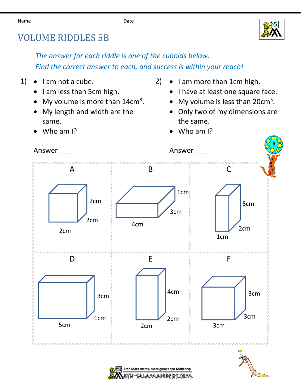 5th Grade Volume Worksheets 5th Grade Volume Worksheets