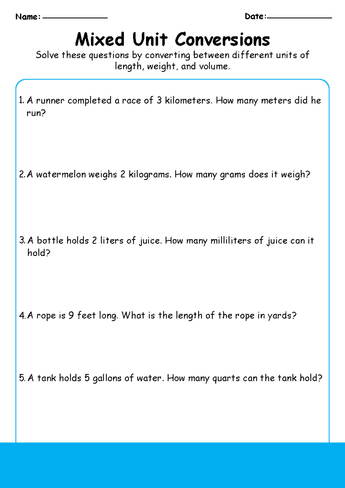 5th Grade Worksheet Mixed Unit Conversion Practice Length Weight Volume Studocu
