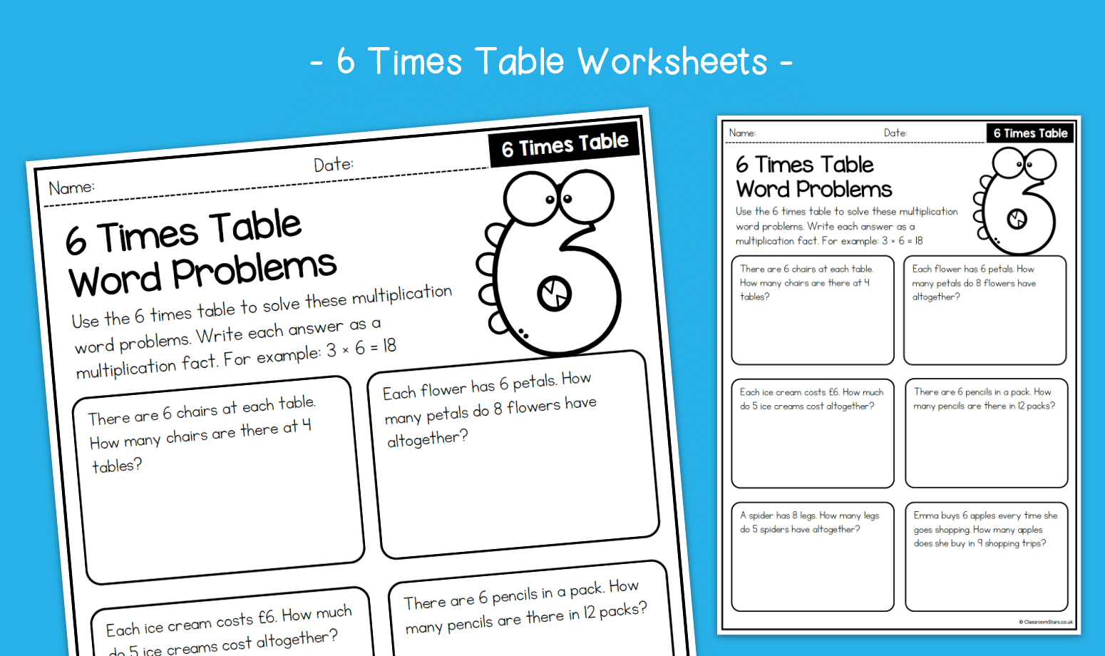 6 Times Table Word Problems Activity Worksheets KS2 Multiplication Primary Maths Completing Two Way Tables Worksheet PDF Printable Measurement Data Worksheet Cazoom Math