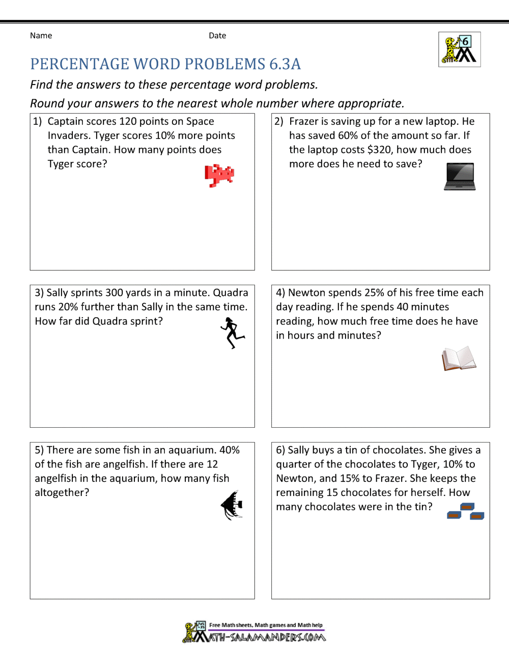 6th Grade Percent Word Problems