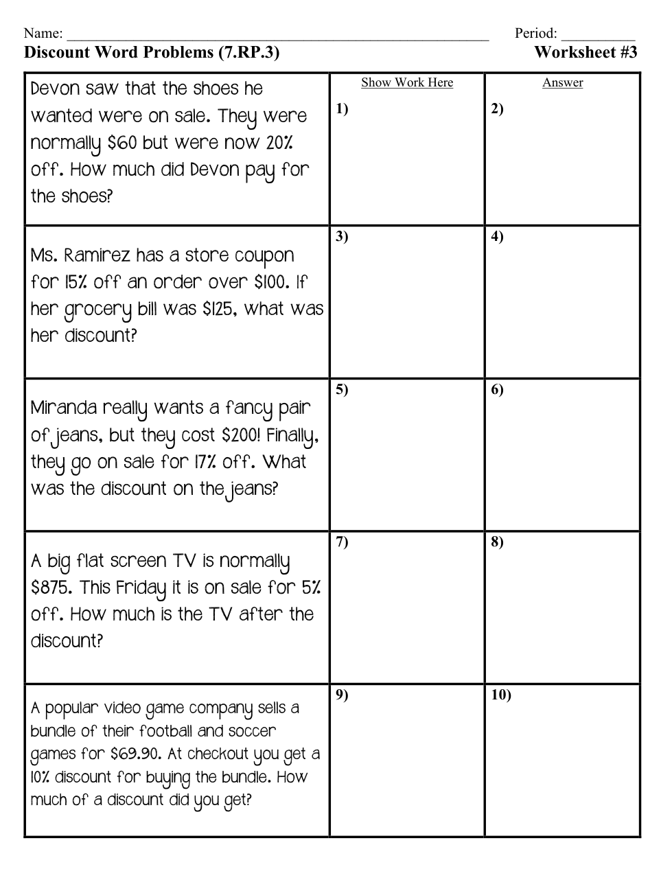 734LRIS WS 3 Violet Discount Word Problems Janelle Warby Library Formative