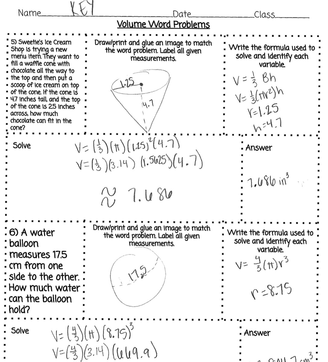 8th Grade Drawing Labeling And Solving Volume Word Problems Project Made By Teachers