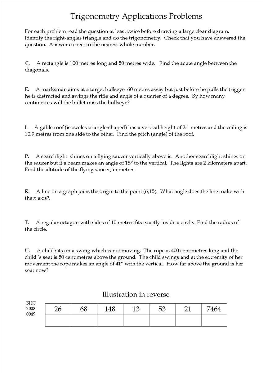 A Collection Of Nice Trigonometry Word Problems For Beginners Worksheets Library