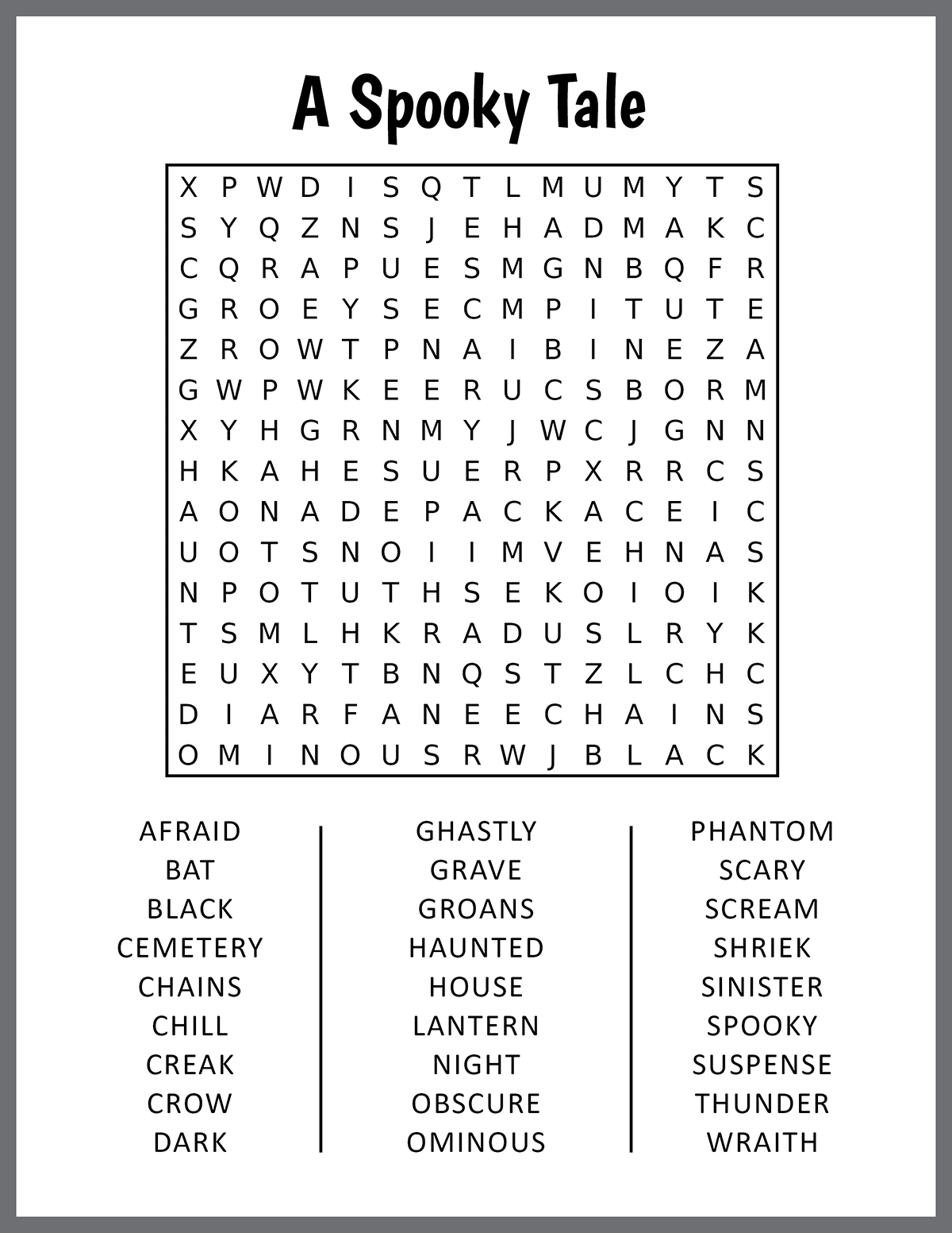 A Spooky Tale Word Search A Spooky Tale Word Search