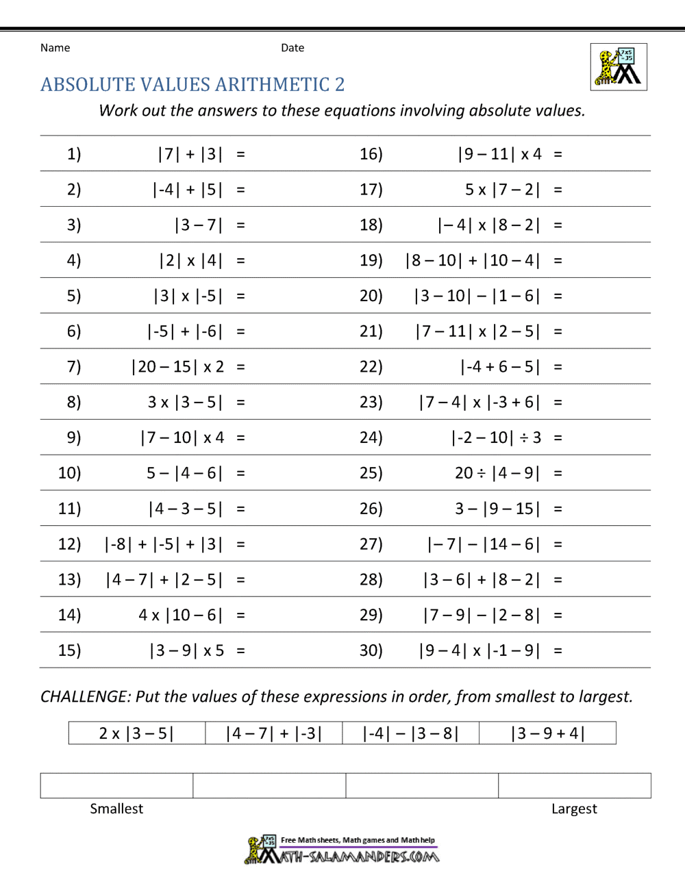 Absolute Value Worksheets Absolute Value Worksheets