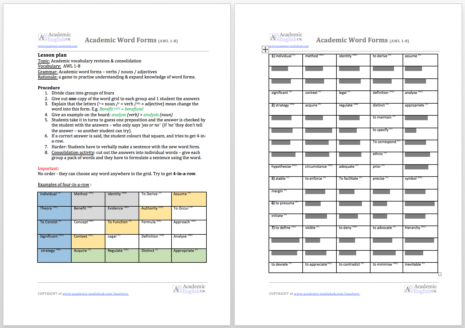 Academic Word List AWL AWL Lessons AWL Worksheets
