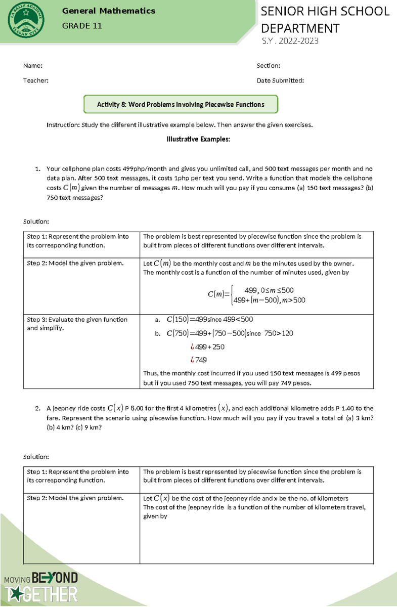 Activity 8 Word Problems Using Piecewise Functions Math Grade 11 Studocu Activity 8 Word Problems Using Piecewise Functions Math Grade 11 Studocu