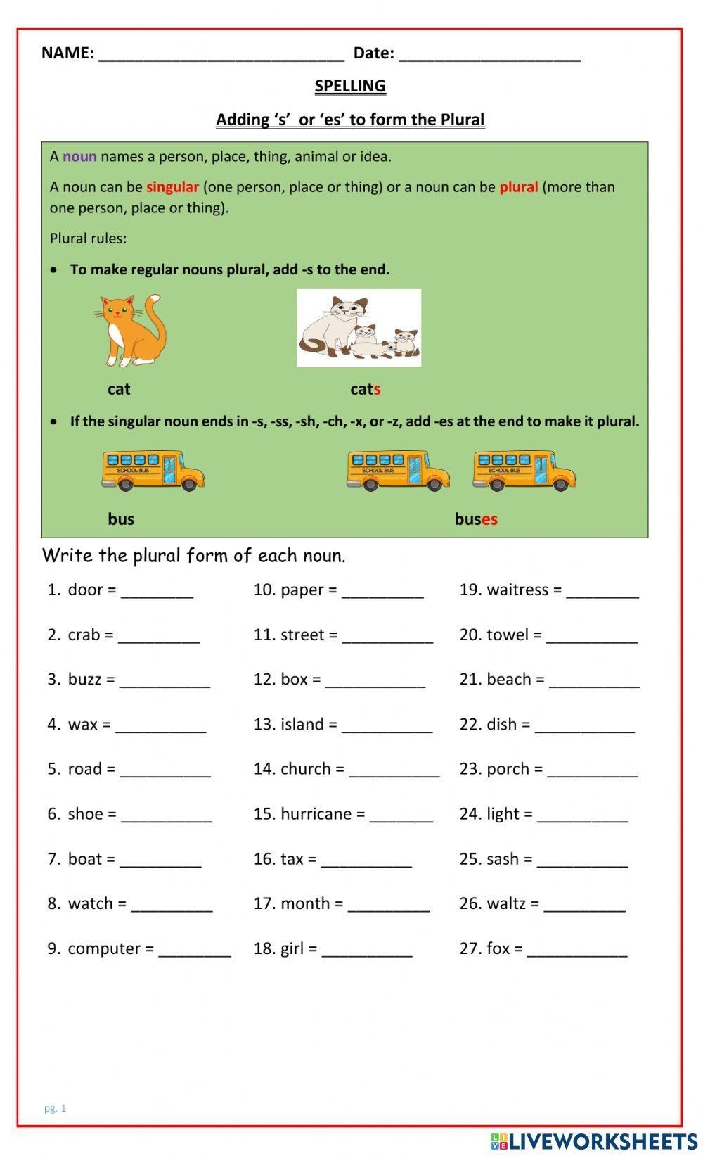 Adding S Or Es To Form The Plural Worksheet Worksheets Library Adding S Or Es To Form The Plural Worksheet Worksheets Library