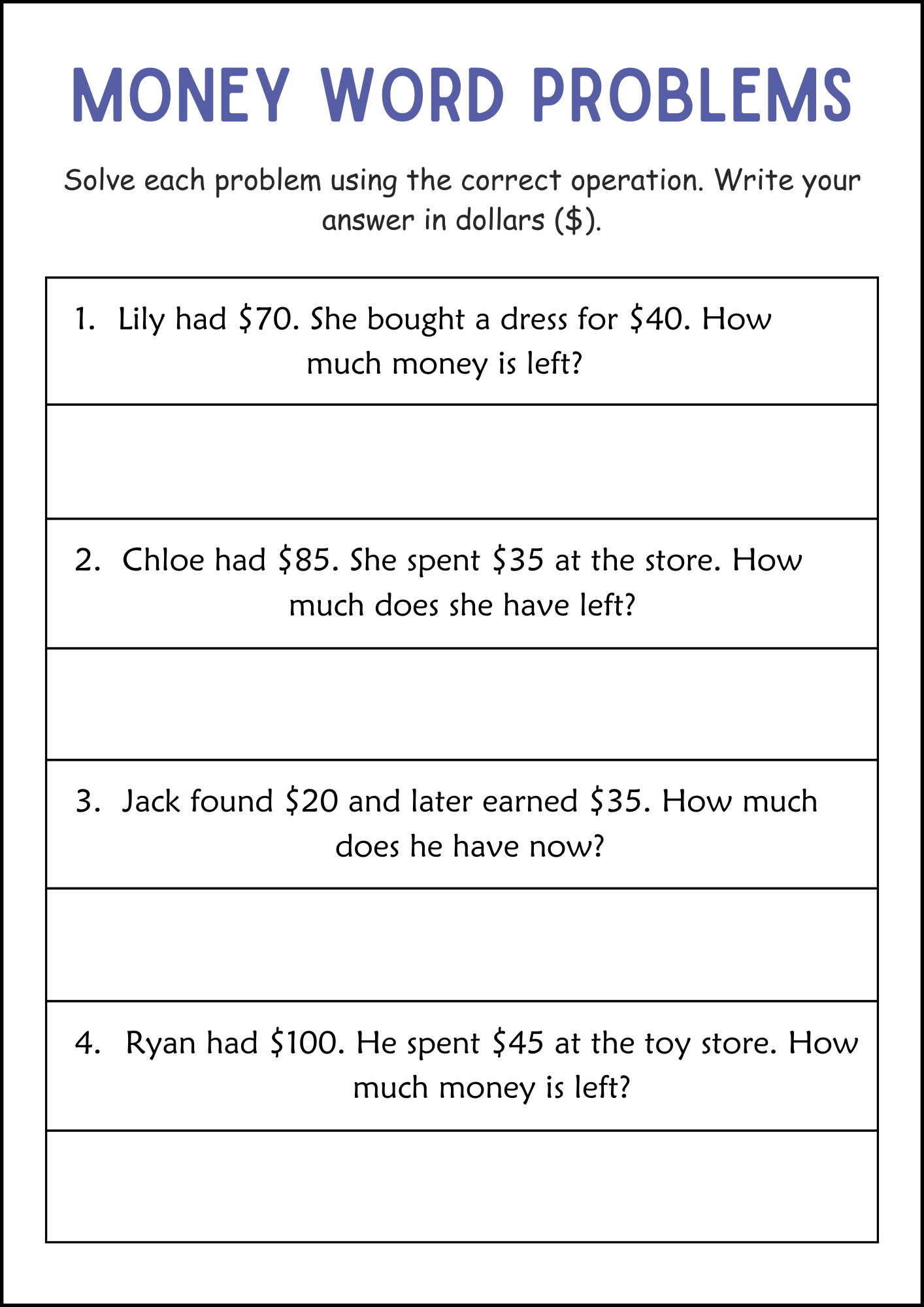 Addition And Subtraction Money Word Problems Math Worksheets For Grade 2 3 Made By Teachers Addition And Subtraction Money Word Problems Math Worksheets For Grade 2 3 Made By Teachers