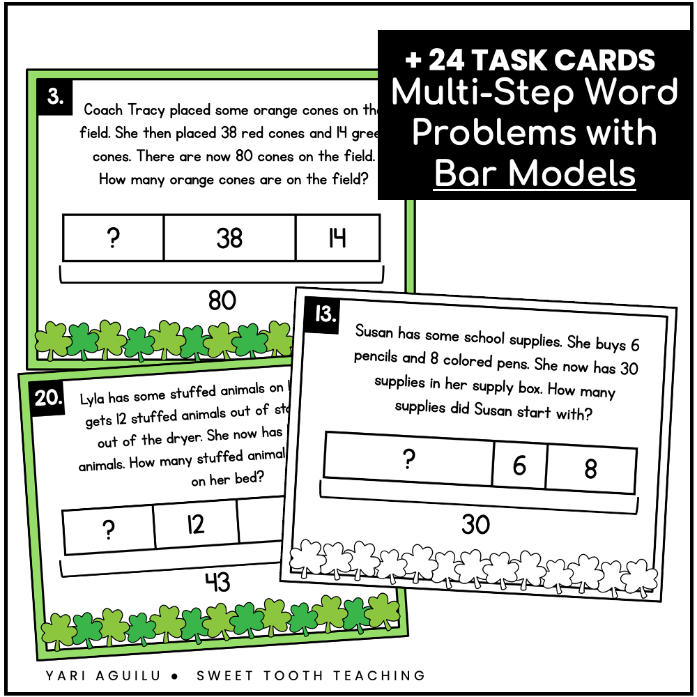Addition And Subtraction Multi Step Word Problems Task Cards Bar Models Shop Sweet Tooth Teaching Addition And Subtraction Multi Step Word Problems Task Cards Bar Models Shop Sweet Tooth Teaching